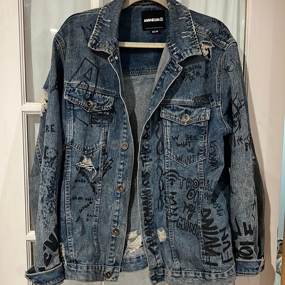 Denim graffiti jacket M